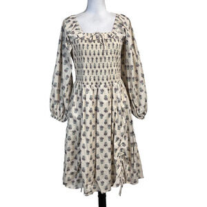 Ivy City Do. Dress Large Purple Floral Calico Smocking Boho Prairie Cottagecore